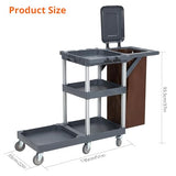 Commercial Janitorial Cart with Wheels, 3-Shelf Cleaning Trolley Cart with 16-Gallon Trash Bag