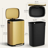 Kitchen Trash Can with Lid Soft Close, 13 Gallon / 50L Stainless Steel Pedal Garbage Can