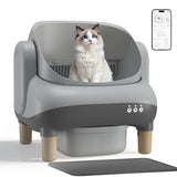 GTPLAYER Smart Cat Litter Box, Open-Top Self Cleaning Cat Litter Box with App Control, Safety Sensors, Large Capacity Waste Bin, Easy Maintenance, Automatic Litter Box for Multi-Cat Homes,Grey