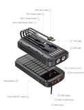 MINRISE Solar Charger Power Bank, 40000mAh Portable Charger PD 20W Fast Charging Solar Power Bank Built in 4 Cables and USB-C in/Output, Camping Essentials External Battery Pack with Flashlights