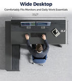 L-Shaped Black Executive Desk with Drawers, Large Modern Office Desk with Storage Cabinets