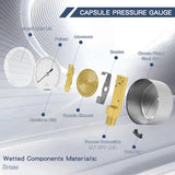 BPSSDI 0-3 Psi Low Pressure Gauge, Capsule Gauge, 304 Stainless Steel Case, 2.5" Dial Size, 1/4" NPT Lower Mount, Zero Adjustment, for Air Water Gas Pressure Test