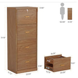 Locked File Cabinet with Key, Tall Wooden Filing Cabinets for Home Office, Vertical Office Storage for Legal Size/Letter
