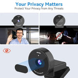 1080P Webcam - USB Webcam with Microphone & Physical Privacy Cover, Noise-Canceling Mic, Auto Light Correction, Fixed Focus