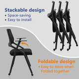 CLATINA Stackable Foldable Conference Room Chairs with Wheels, Portable Padded Office Desk Chair with Lumbar Support