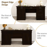 blini Large Farmhouse Executive Desk with Drawers，Wood Computer Desk