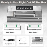 Precision Food Vacuum Sealer Machine, POWOT Fully Automatic Vacuum Sealing System, Commercial Food Vacuum Saver Pro, Double Heat Seal, Easy-Lock Handle, Built-in Cutter&Bag Storage, Hose&Bag Rolls