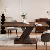 Extendable Dining Table for 4-8 People,55.12''-70.87''Modern Space-Saving Wood Kitchen Table, Rectangle Folding Conference Meeting Table, Walnut