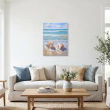daktenn Beach Picture Decor Ocean Painting Canvas Wall Art Prints of Seashell on Sandy Seaside Coastal Seashell Conch Wall Art for Living Room Wall Decor Bathroom Wall Art 18x24 Inches