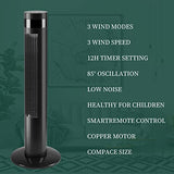 Antarctic Star Tower Fan Portable Electric Oscillating Fan Quiet Cooling Remote Control Standing Bladeless Floor Fans 3 Speeds Wind Modes Timer Bedroom Office (36 inch, Black)