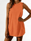 Athlisan Womens Athletic Mini Dress Built in Shorts Sleeveless Tennis Workout Summer Crewneck Mini Romper Dress with Pockets(Orange-XXL)