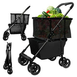 Folding Shopping Cart with Swivel Wheels, 70lbs Capacity Collapsible Grocery Cart with Removable Tote Bag