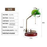 Bankers Lamp, Traditional Green Desk Lamp with Solid Birch Wood Base, Green Glass Antique Library Lamp with Pull Chain Switch