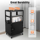 CRYBY AV Cart, 77lbs Rolling Projector Utility Cart Carbon Steel Mobile Storage Cart with Locking Cabinet, Keyboard Tray & Power Strip