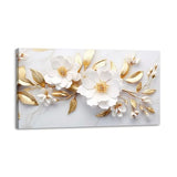 daktenn Large Canvas Wall Art for Living Room Bedroom Office White and Gold Flower Artwork Large Botanical Floral Wall Art Modern Canvas Prints 24x48 Inches