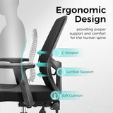ALPHA HOME Office Chair Ergonomic, Mid Back Mesh Computer Chair with Lumbar Support Executive Stool with Adjustable Armrest & Seat Cushion, BIFMA & SGS Certified