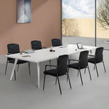 Mesh Back Stacking Office Arm Chairs with Upholstered Fabric Seat and Ergonomic Lumber Support