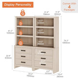 WAMPAT 74" Tall BookBookshelf, Large Farmhouse Bookcase with 3 Drawers
