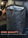 Ginsco New Leak-Proof Travel Car Trash Bag, 3.5 Gallons Large Capacity Hanging Car Trash Can with Hook and Loop Lid and Handle, Multipurpose Trash Bin with Storage Pockets for SUV RV Camping (Black)