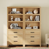 WAMPAT 74" Tall BookBookshelf, Large Farmhouse Bookcase with 3 Drawers