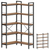 Huuger 5 Tier Bookshelf, L Shaped Corner Bookshelf with 10 Open Shelves