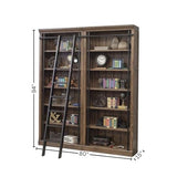 8-Foot Tall Bookcase Wall & Ladder, 5 Adjustable Shelves, Ringed Steel Frame