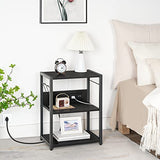 MAHANCRIS Industrial Printer Cart, 3-Tier Mobile Printer Stand, Rolling Cart with Power Outlets and USB Ports, Home Printer Stand with 2 Hooks, for Office, Living Room, Black PTHB40E01