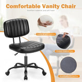 Sweetcrispy Small Office Desk Chair - Armless PU Leather with Comfy Lumbar Support, Height Adjustable Rolling Swivel Task, Black