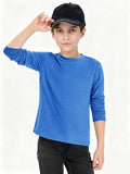 EPICGALA Boys Long Sleeve Shirt Crewneck Solid Color Casual Top with Chest Pocket for Kids 5-6 Years Blue