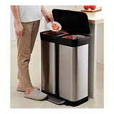 Outdoor Trash Cans Bins 2 Bin Foot Pedal Trash Can with Lid Stainless Steel Trash Bin