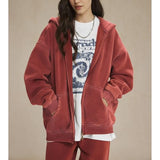 Talakeno Mens Womens Fleece Hoodies Sweatshirt Double Zip Up Oversized Acid Wash Hoodies Winter Vintage Cotton Sweatshirt(Red,XL)