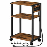 HOOBRO Industrial Printer Stand with Charging Station, 3-Tier Printer Table, Rolling Printer Cart with Adjustable Shelf and Hook