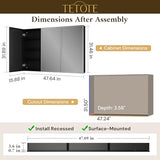 TETOTE 48 x 32 Bathroom Vanity Mirror Cabinet with Tempered Beveled Mirror Black Medicine Cabinet