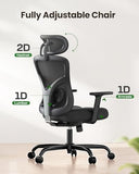 Marsail Ergonomic Office Chair Ergonomic Gaming Chair with Lumbar Support, 2D Headrest, Adjustable Armrests, Contoured Seat Cushion
