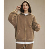 Talakeno Mens Womens Fleece Hoodies Sweatshirt Double Zip Up Oversized Acid Wash Hoodies Winter Vintage Cotton Sweatshirt(Brown,L)