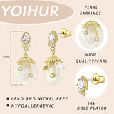 YOIHUR 6MM Pearl Earrings for Women, 14K Gold Plated Pearl Drop Dangle Earring Zircon Stud Earrings Trendy Hypoallergenic Wedding Earring Bridesmaid Jewelry Gift