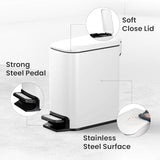 Cesun Small Bathroom Trash Can with Lid Soft Close, Step Pedal, 6 Liter / 1.6 Gallon Stainless Steel Slim Garbage Can (White)
