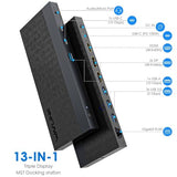 Laptop Docking Station, Docking Station 3 Monitors with 2* DP+HDMI, 4K@144Hz,130W PD Charger, USB-C/A 10Gb, 3* USB-A 5Gb, Audio