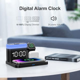 ANJANK Wireless Charging Station,5 in 1 Multiple Charger Stand with Alarm Clock,7 Night Light, Mag-Safe Charging Dock for iPhone