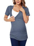 Liu & Qu Womens Maternity Nursing Tops Short Sleeve Breastfeeding Shirts Heather V Neck Clothes