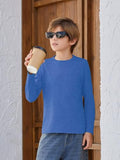 EPICGALA Boys Long Sleeve Shirt Crewneck Solid Color Casual Top with Chest Pocket for Kids 5-6 Years Blue