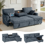 Dreamzie 89'' L Shaped Sectional Sleeper Sofa with Flip-Down Center Console & Charging Ports