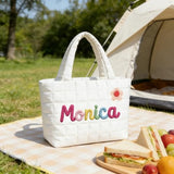 Personalized embroidered down travel bag, a quilted shoulder bag with customizable names and cute expressions. A gift for your best friend, a friend, or even a Mother's Day for your mother.