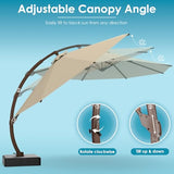 GREENVINES 11-FT-Patio-Offset-Cantilever-Umbrella | Outdoor Large Umbrellas with Base | Aluminum Ribs | Heavy Duty | Curvy | 360°Rotation | for Pool Garden Backyard Deck Lawn | Tan