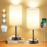 ZJOJO Table Lamp for Bedroom Set of 2, Bedside Small Lamps with 3 Way Dimmable Rocker Switch and AC Outlet