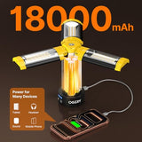 OGERY Camping Lights with Remote, 18000mAh Rechargeable Camping Lantern & LED Work Light, Detachable Tripod Stand up to 6.7 ft, 3 Lamp Heads for Camping Essentials & Emergency, Yellow