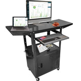 AV Cart with Locking Cabinet and Keyboard Tray Height Adjustable Utility Cart with Extra Storage,  300 Lbs(Black/43”x18”x43”)