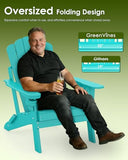 GREENVINES Oversized-Folding-Adirondack-Chairs-Set-of-4 | HDPE Plastic | Cup Holder | Fire Pit Chair | All Weather | for Outdoor Deck Backyard | Aqua