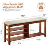 FAGAGA Shoe Bench with Flip-Top Storage, Solid Wood Entryway Bench with Cushion, Adjustable Shelf, Shoe Rack Front Door Entrance Organizer for Hallway, Living Room, Mudroom (Beige, 47.2" L)