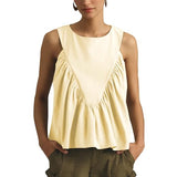Hixiaohe Shirred Swing Tank Tops for Women Fashion Flowy Sleeveless Shirts Casual Crew Neck Blouse Loose Fit Ruffled Tops(Yellow,XS)